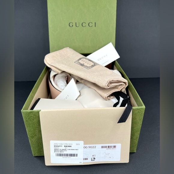 GUCCI BABY BUCKLE HORSEBIT MYSTIC WHITE ANKLE STRAP LOGO SANDALS SIZE EU 41 - Picture 2 of 12